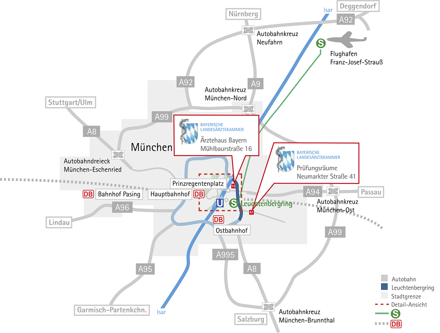 Anfahrtskizze Prüfungsräume der BLÄK – Umland