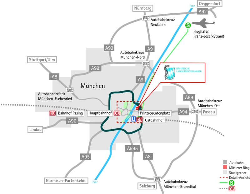 Anfahrtskizze Bayerische Landesärztekammer Umland